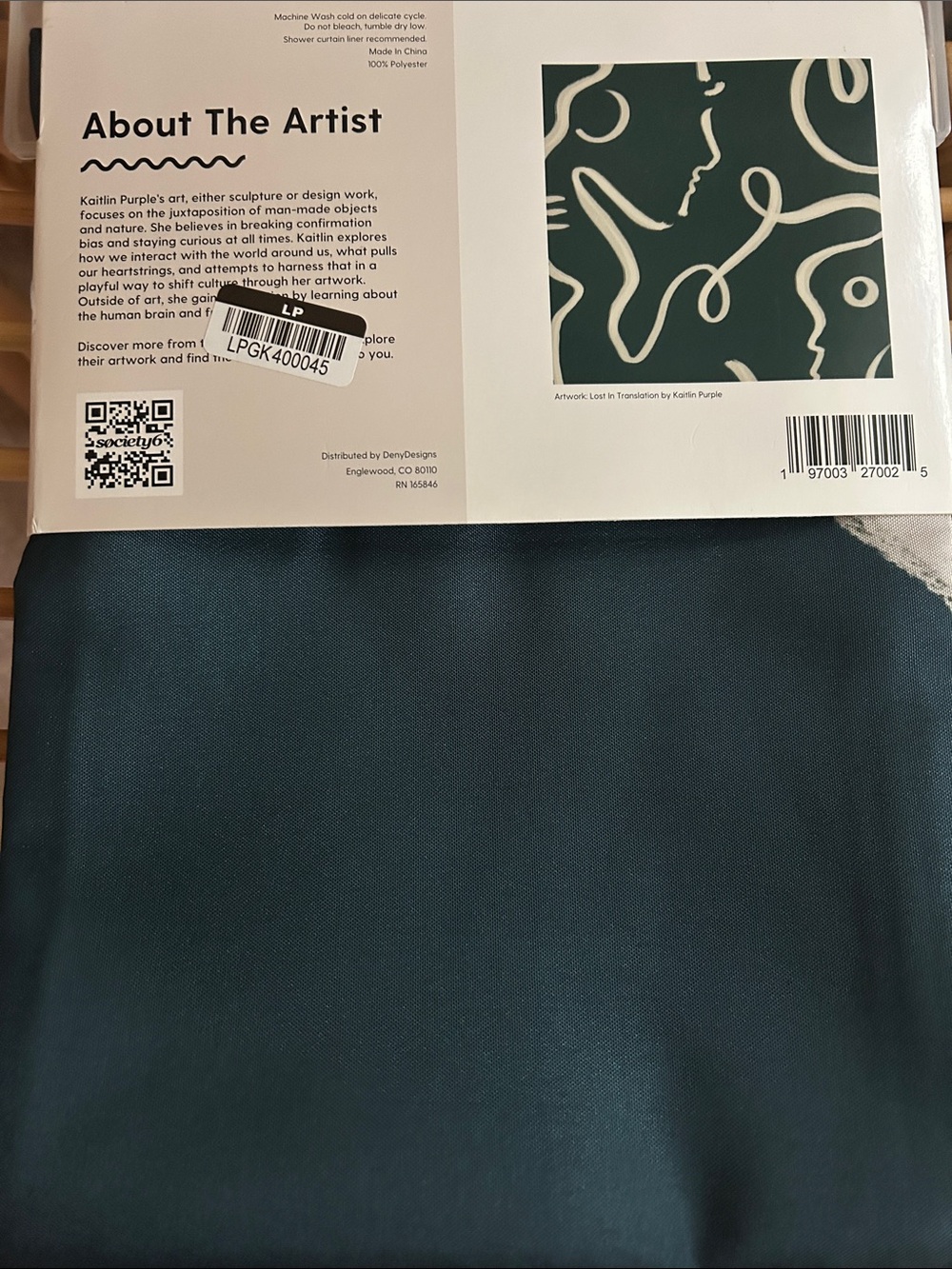 Society 6 Dark Teal Shower Curtain Panel , Lost in Translation 69” x  72”